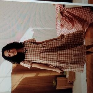 Tradlands NWT Chalet Tiered Linen Dress Misty Blue Gingham S